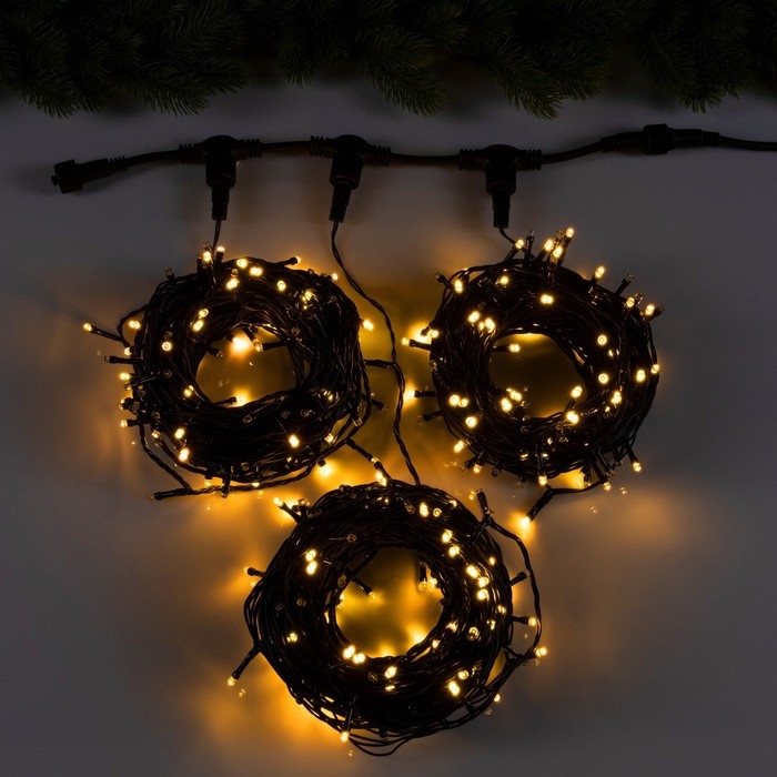 Гирлянда «Клип-лайт» 3 нити по 20 м, IP44, УМС, тёмная нить, 399 LED, свечение тёплое белое, мерцание всех светодиодов, 24 В Гирлянда «Клип-лайт» 3 нити по 20 м, IP44, УМС, тёмная нить, 399 LED, свечение тёплое белое, мерцание всех светодиодов, 24 В