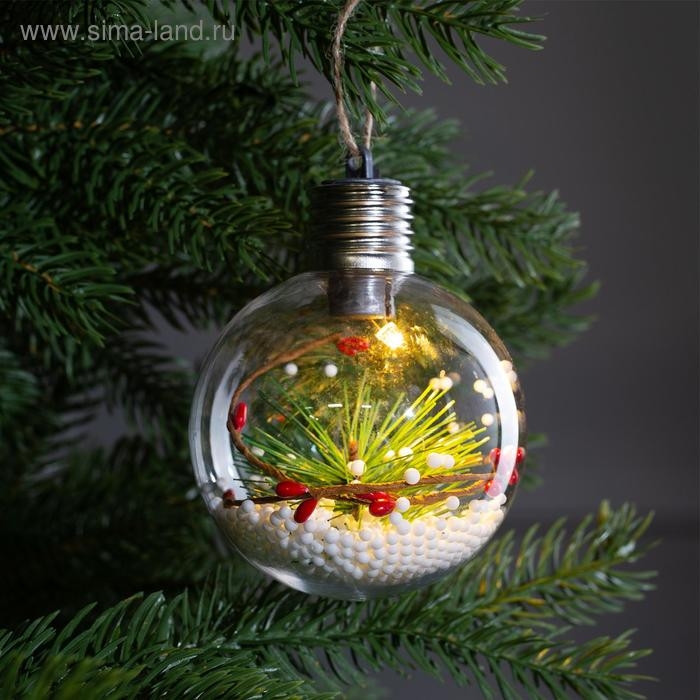 Ёлочный шар «Еловая ветка», батарейки, 1 LED, свечение тёплое белое Ёлочный шар «Еловая ветка», батарейки, 1 LED, свечение тёплое белое