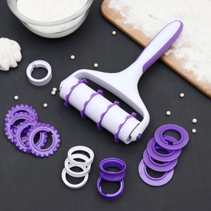 Валик для нарезки теста Доляна &laquo;Лепота&raquo;, 12,5&times;3&times;19 см, 4 насадки, цвет белый