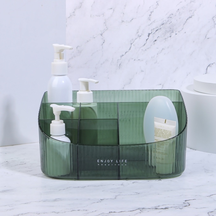 Органайзер для хранения косметических принадлежностей «GREEN», 6 секций, 23 × 15,5 × 11 см, цвет полупрозрачный/зелёный Органайзер для хранения косметических принадлежностей «GREEN», 6 секций, 23 × 15,5 × 11 см, цвет полупрозрачный/зелёный