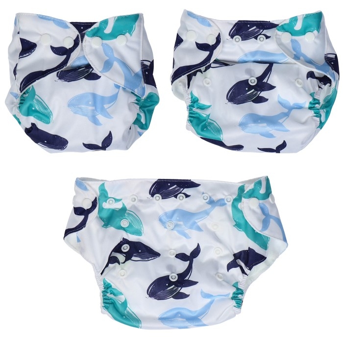 Трусики-подгузник, многоразовый, с 3-х слойным вкладышем «Киты», Крошка Я Трусики-подгузник, многоразовый, с 3-х слойным вкладышем «Киты», Крошка Я