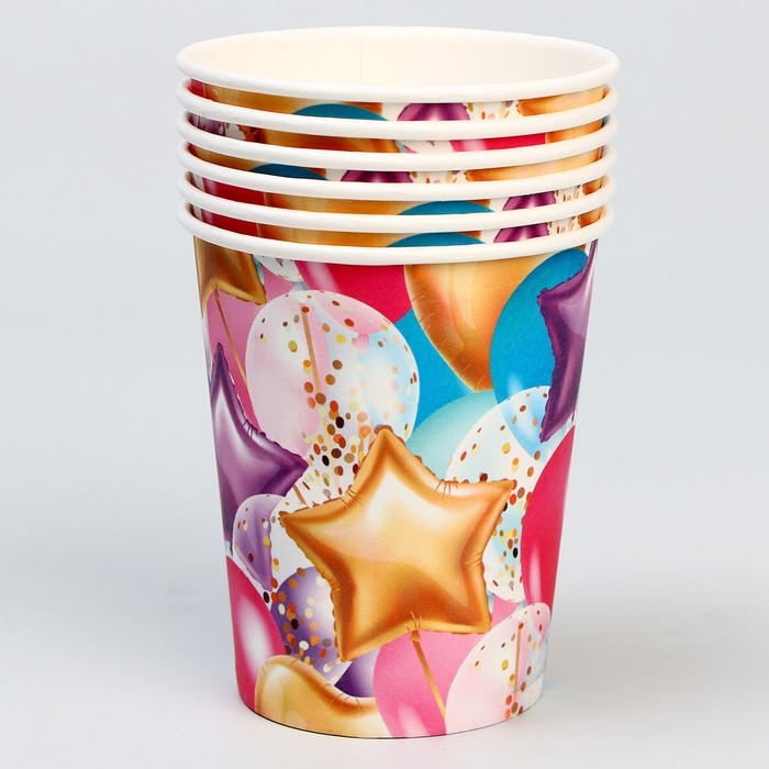 Одноразовая посуда: стакан бумажный «Шары», 250 мл,набор 6 шт Одноразовая посуда: стакан бумажный «Шары», 250 мл,набор 6 шт