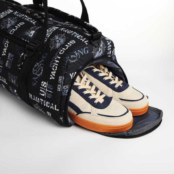 Сумка спортивная на молнии, отдел для обуви, 2 наружных кармана, длинный ремень, средний размер, цвет чёрный Сумка спортивная на молнии, отдел для обуви, 2 наружных кармана, длинный ремень, средний размер, цвет чёрный