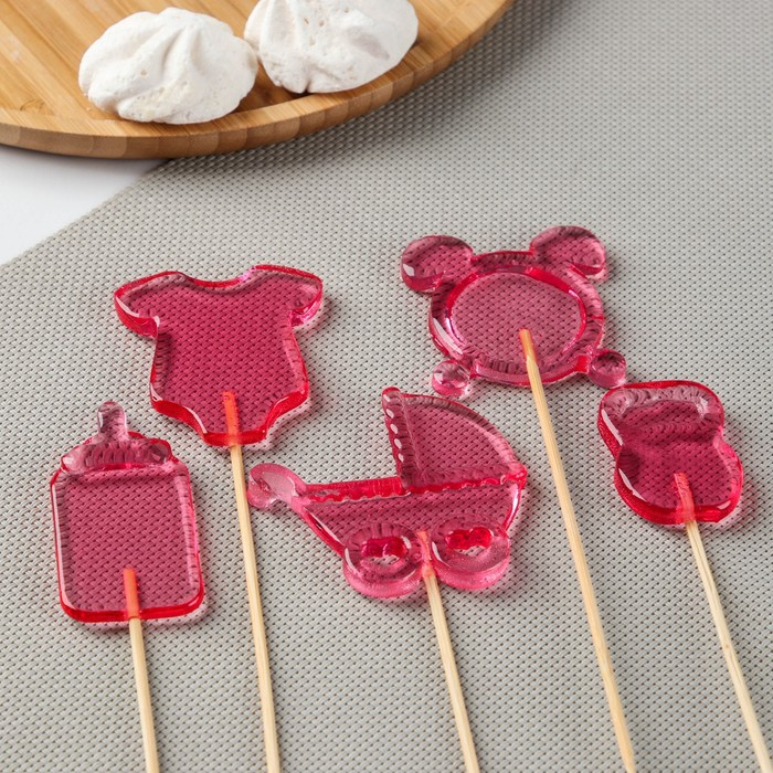 Силиконовый молд для леденцов и шоколада &laquo;Детский набор&raquo;, коляска 7&times;6,7 см, боди 6&times;5,5 см, гиря 4,5&times;3,2 см, бутыль 7&times;3,5 см, цвет прозрачный