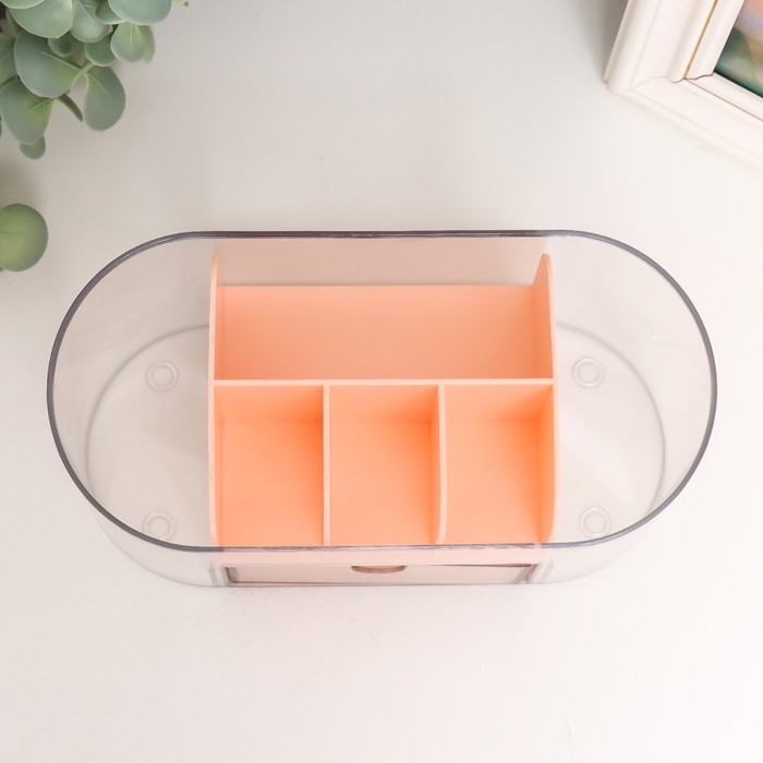 Шкатулка для косметики пластик Шкатулка для косметики пластик "Овальная с ящичком" розовая 8,5х19,5х9 см