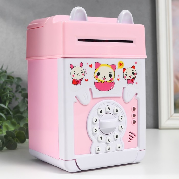 Копилка пластик д/монет и купюр Копилка пластик д/монет и купюр "Сейф с ушками" кодовый замок, звук 3АА МИКС 20х12,2х13 см