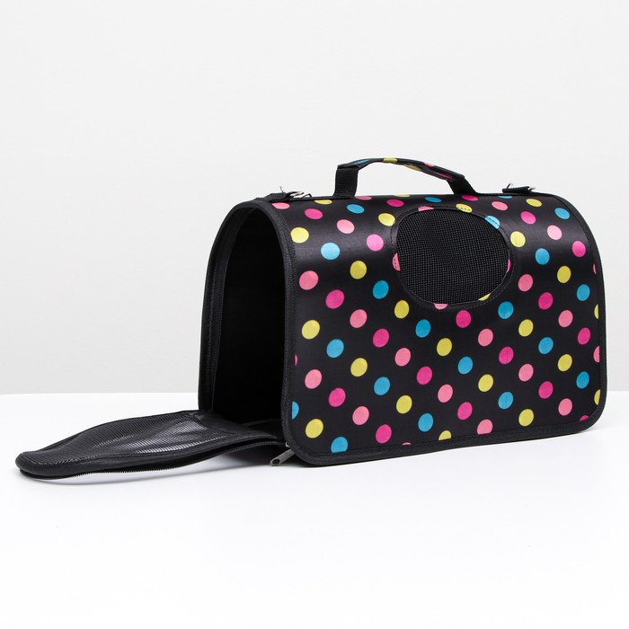 Сумка - переноска для животных Сумка - переноска для животных "Горошек", чёрная, размер S, 37,5 х 17 х 22 см
