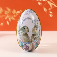 Шкатулка металл яйцо "Два пасхальных зайчика" 7х6,5х11 см Шкатулка металл яйцо "Два пасхальных зайчика" 7х6,5х11 см