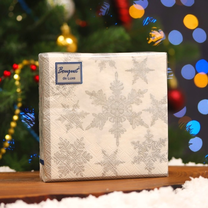 Новогодние салфетки бумажные Bouquet de Luxe &laquo;Снегопад Серебро&raquo;, 3 слоя, 24х24, 25 шт.