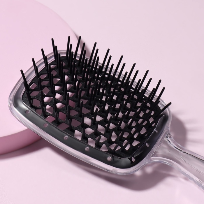 Расчёска массажная, широкая, вентилируемая, 20,5 &times; 8,5 см, цвет чёрный/прозрачный