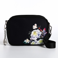 Сумка женская текстильная &laquo;Цветы&raquo;, 19х14х6 см, чёрный