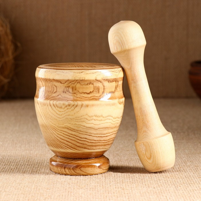 Набор: ступка с пестиком, ясень , 13 см, МИКС