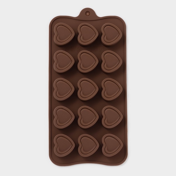 Форма для конфет и шоколада Доляна &laquo;Сердце&raquo;, силикон, 21&times;10&times;1,5 см, 15 ячеек (2,9&times;2,7 см), цвет коричневый