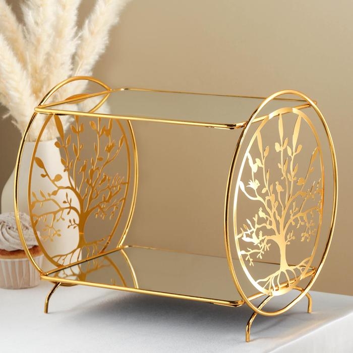 Подставка для десертов 2-х ярусная Tree, 28×19×27 см, цвет металла золотой Подставка для десертов 2-х ярусная Tree, 28×19×27 см, цвет металла золотой