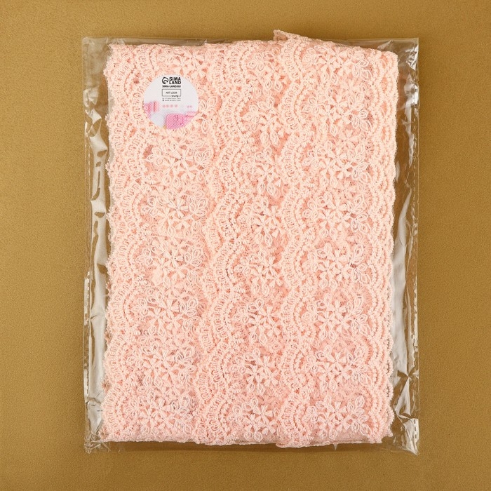 Кружево на сетке, 55 мм &times; 9 &plusmn; 0,5 м, цвет розовый