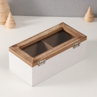 Шкатулка дерево 2 деления "Олени у заснеженного домика" 9,2х18х7 см