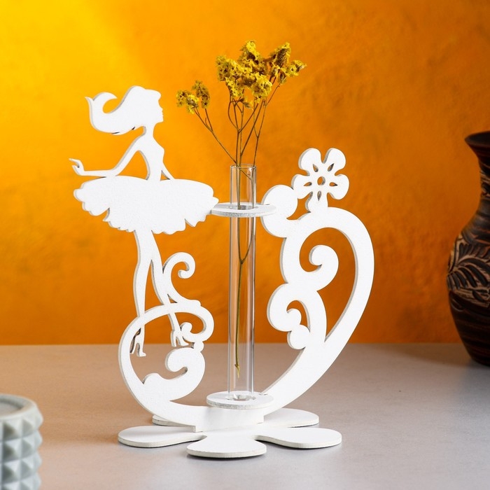 Кашпо деревянное 13.5&times;13&times;22 см с 1 колбой "Балерина", белый Дарим Красиво