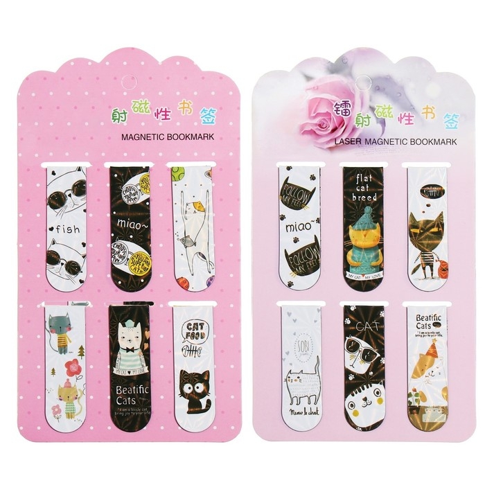 Набор магнитных закладок для книг Calligrata 6 штук, Набор магнитных закладок для книг Calligrata 6 штук, "Котики", МИКС