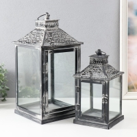 Подсвечник металл фонарь "Кружевные узоры" набор 2 шт 14х14х27 см, 20х20х40 см Подсвечник металл фонарь "Кружевные узоры" набор 2 шт 14х14х27 см, 20х20х40 см