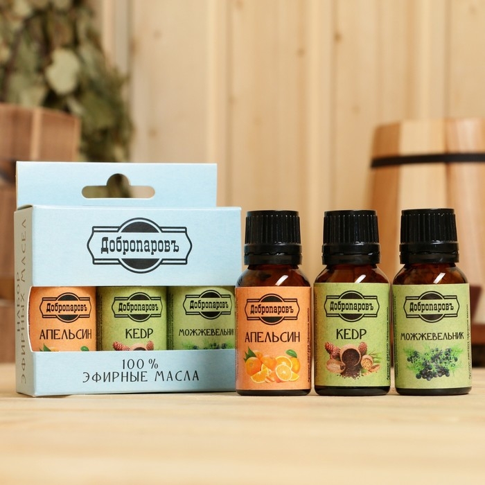 Набор эфирных масел апельсин, кедр, можжевельник, Набор эфирных масел апельсин, кедр, можжевельник, "Добропаровъ", 3 шт по 17 мл