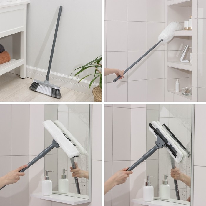 Комплект для уборки Raccoon &laquo;Универсальный&raquo;, 6 предметов: насадка моп, флаундер для швабры с насадкой, метла, окномойка, щётка для пыли и черенок.