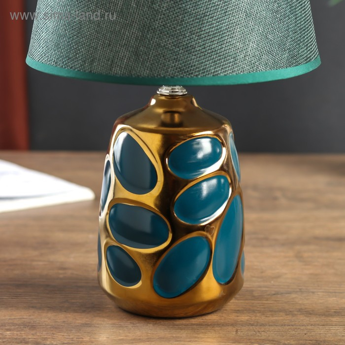 Лампа настольная керамика "Пузырьки" тёмно-зелёная с золотом Е14 40Вт 33х20х20 см