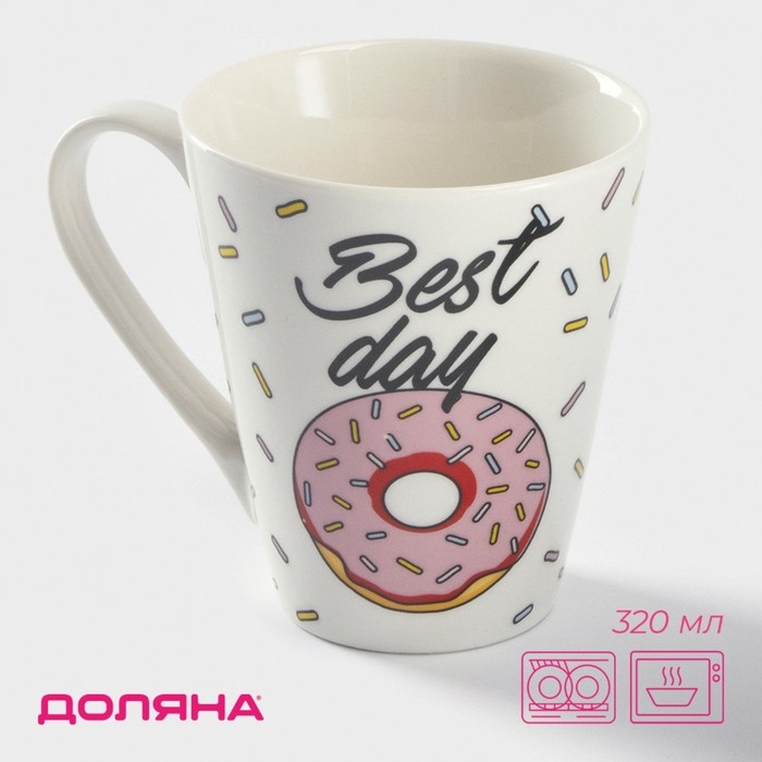 Кружка фарфоровая Доляна &laquo;Пончики&raquo;, 320 мл, цвет белый