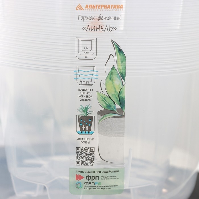 Кашпо для цветов со вставкой «Линель», 2,7 л, d=16 см, h=16 см, прозрачный Кашпо для цветов со вставкой «Линель», 2,7 л, d=16 см, h=16 см, прозрачный