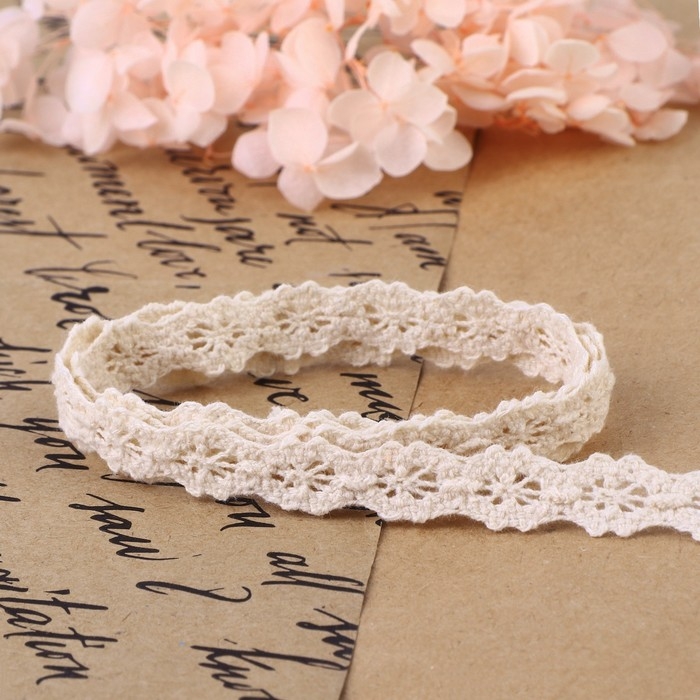 Кружево вязаное, 12 мм &times; 15 &plusmn; 1 м, цвет бежевый
