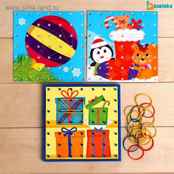 Геоборд &laquo;Новогодние задания&raquo; со сменными картинками и резиночками, МИКС