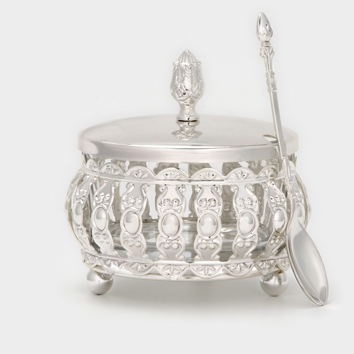 Сахарница металлическая «Ажур» с ложкой, 200 мл, 10×10 см Сахарница металлическая «Ажур» с ложкой, 200 мл, 10×10 см