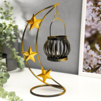 Подсвечник металл,  на 1 свечу "Звёзды" чёрная с золотом 24,5х11х11 см