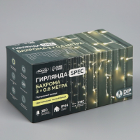 Гирлянда &laquo;Бахрома&raquo; 3 &times; 0.6 м, IP44, УМС, прозрачная нить, 160 LED, свечение тёплое белое, мерцание белым, 220 В