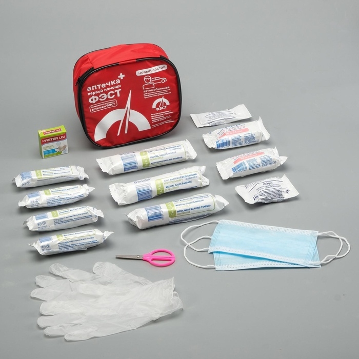 Автомобильная аптечка первой помощи Автомобильная аптечка первой помощи "ФЭСТ" состав 2024, мягкий футляр