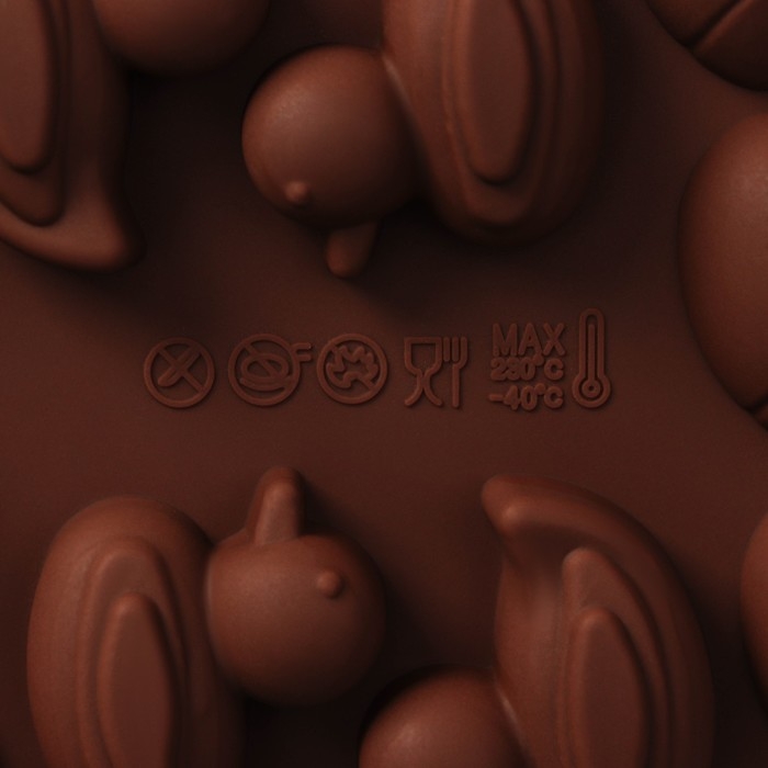 Форма для конфет и шоколада Доляна &laquo;Зайцы, утки и яйца&raquo;, силикон, 22&times;10,2&times;1,4 см, 14 ячеек, цвет коричневый