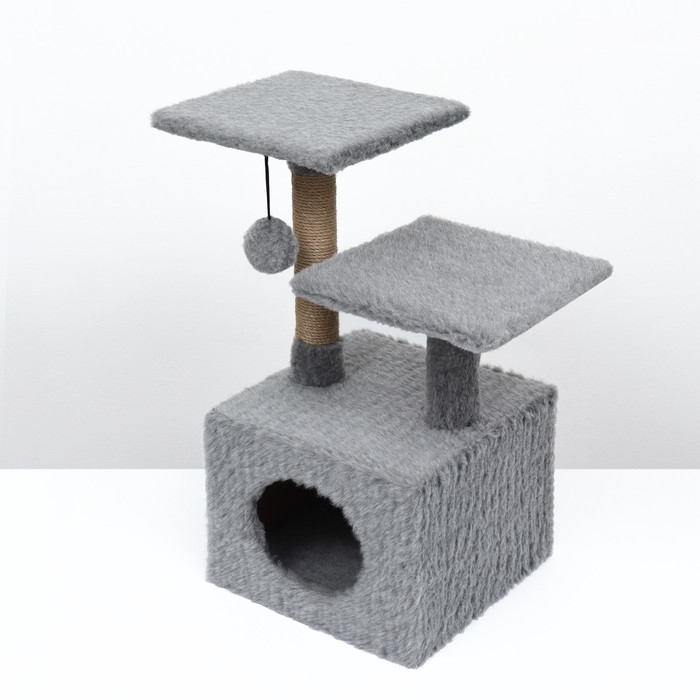 Домик-когтеточка 2-х ур. квадратный с 2-мя квадратными полками, 53 х 35 х 65 см, серый Домик-когтеточка 2-х ур. квадратный с 2-мя квадратными полками, 53 х 35 х 65 см, серый