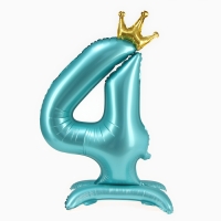 Шар фольгированный 42" &laquo;Цифра 4 с короной&raquo; на подставке, цвет голубой