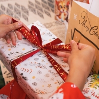 Лента атласная с тиснением «С Новым годом», 25 мм, 23 ± 1 м, цвет бордовый Лента атласная с тиснением «С Новым годом», 25 мм, 23 ± 1 м, цвет бордовый