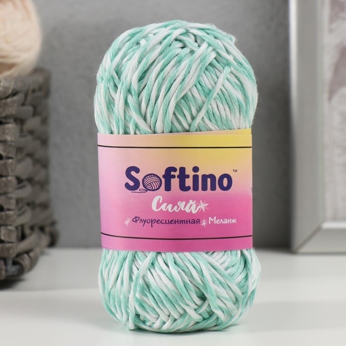 Пряжа светящаяся 100% лавсан Пряжа светящаяся 100% лавсан "Сияй" меланж 50 гр 50 м бело-бирюзовая