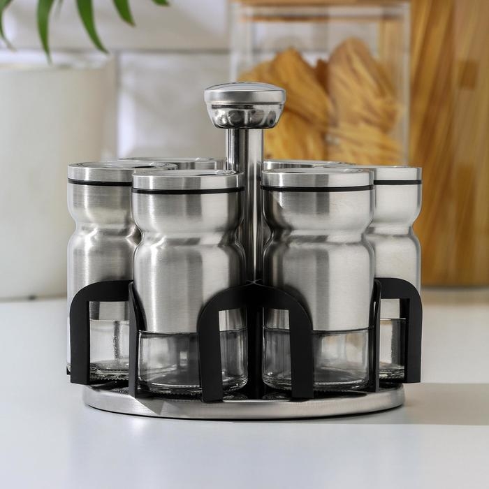 Набор для специй из стекла на подставке &laquo;Сияние&raquo;, ёмкость, 5,5&times;10,5 см, 6 шт