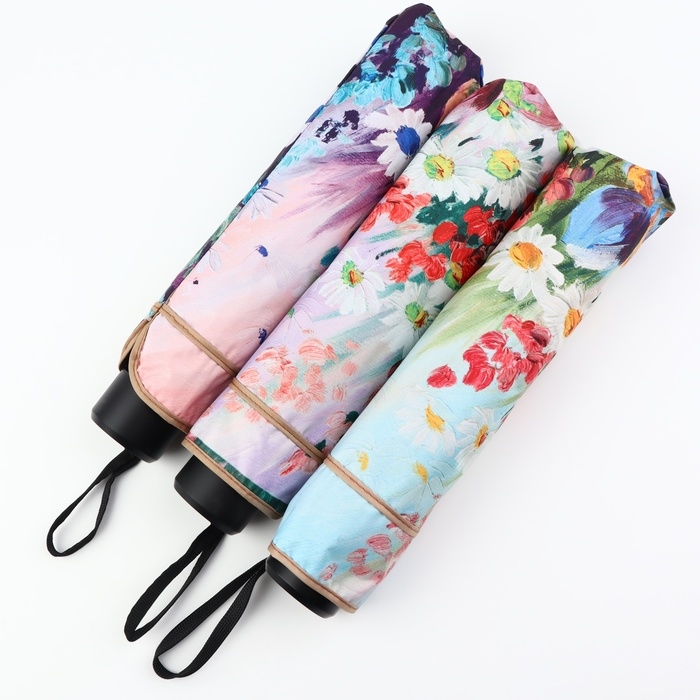 Зонт механический &laquo;Цветочная картина&raquo;, эпонж, 4 сложения, 8 спиц, R = 48/55 см, D = 110 см, цвет МИКС