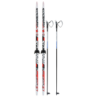 Комплект лыжный: пластиковые лыжи 180 см без насечек, стеклопластиковые палки 140 см, крепления NN75 мм, цвета МИКС