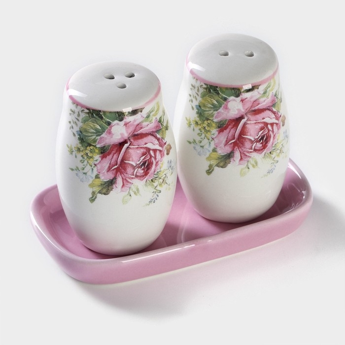 Набор для специй Доляна &laquo;Розы&raquo;, 2 предмета: солонка, перечница, 130 мл