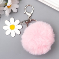 Пушистик на кольце с карабином, металл "Ромашка" белый 12х3,5 см