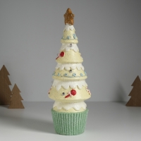 Сувенир керамика свет "Пряничная ёлочка" светло-жёлтая 10х10х31 см