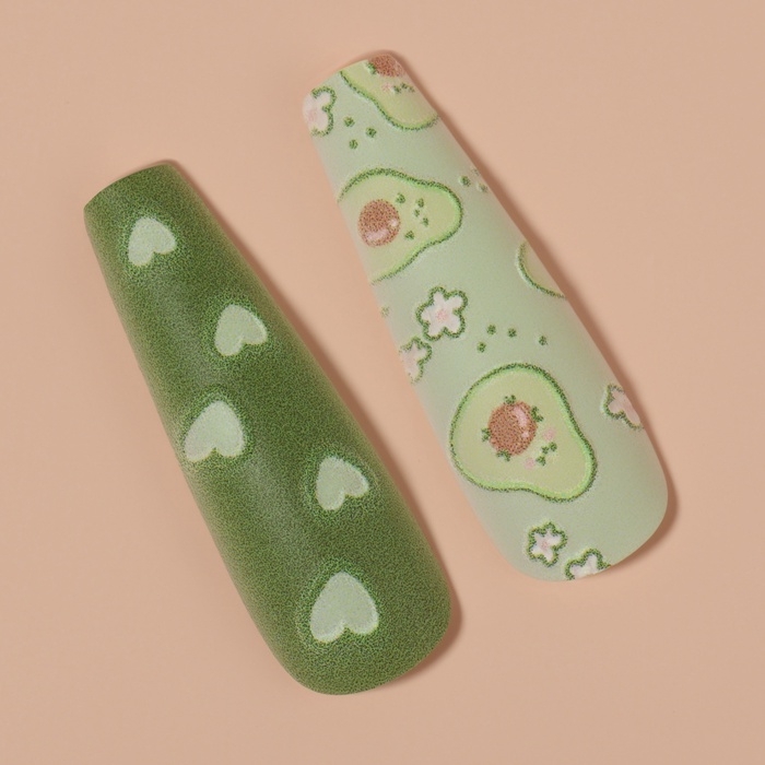 Накладные ногти &laquo;Авокадо&raquo;, 12 шт, с клеевыми пластинами, форма балерина, цвет зелёный/белый