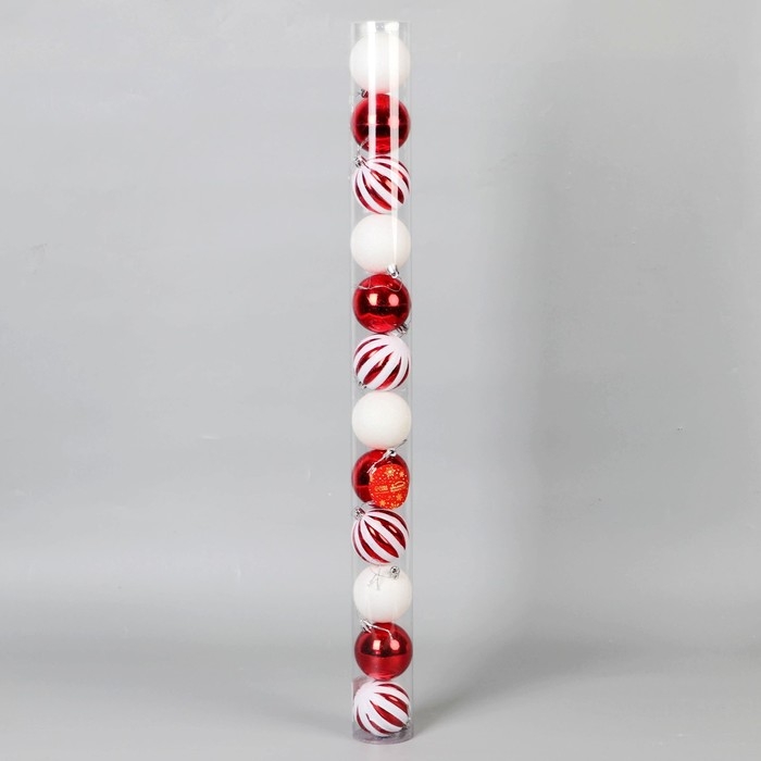 Набор шаров пластик d-6 см, 12 шт Набор шаров пластик d-6 см, 12 шт "Агнет" полосы, красно-белый