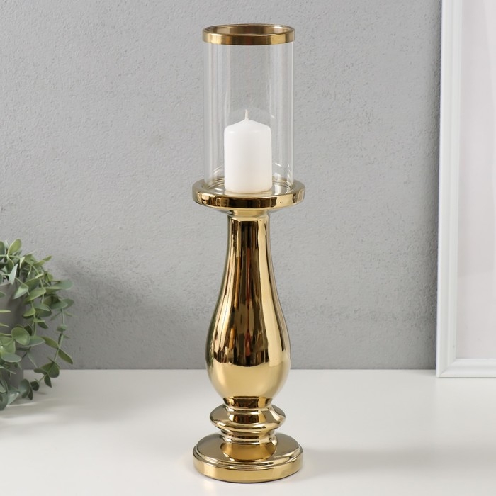 Подсвечник керамика, стекло на 1 свечу Подсвечник керамика, стекло на 1 свечу "Аванти" d=8 см золото 10х10х40,5 см