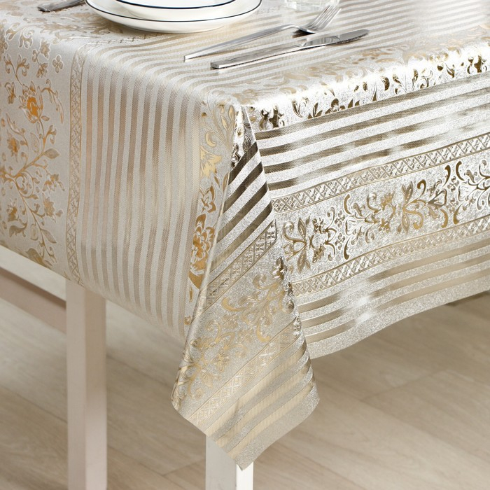 Клеёнка на стол &laquo;Винтаж&raquo;, на тканевой основе, ширина 137 см, рулон 20 метров, цвет золотой