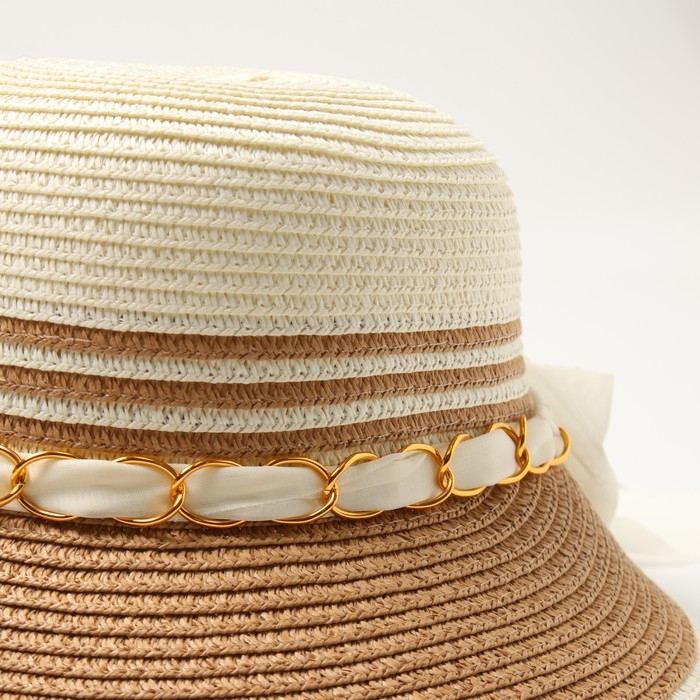 Шляпа женская MINAKU, цв.молочный/св.коричневый, р-р 58 Шляпа женская MINAKU, цв.молочный/св.коричневый, р-р 58